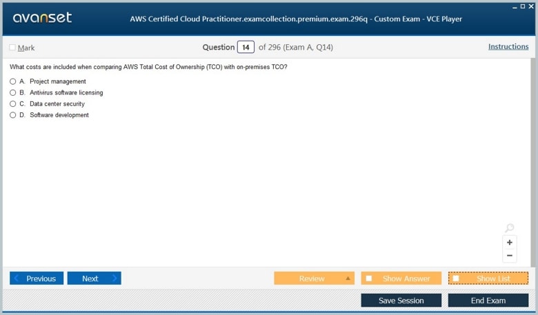AWS Certified Cloud Practitioner Premium VCE Screenshot #1